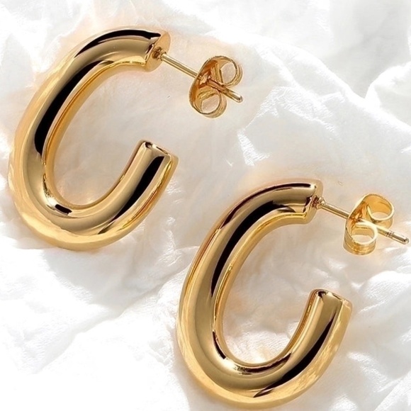 *NEW* 18K Gold Plated Stainless Steel Open Oval Earrings - Picture 3 of 7